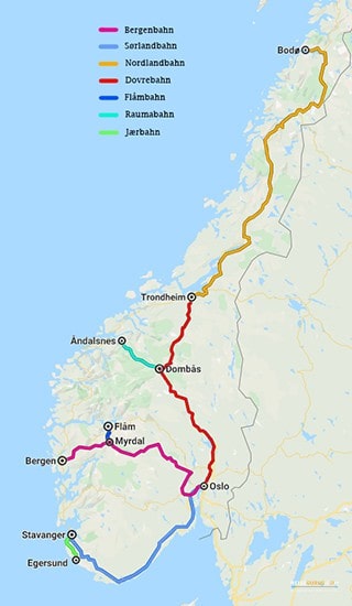 Zugfahren in Norwegen Eisenbahnstrecken